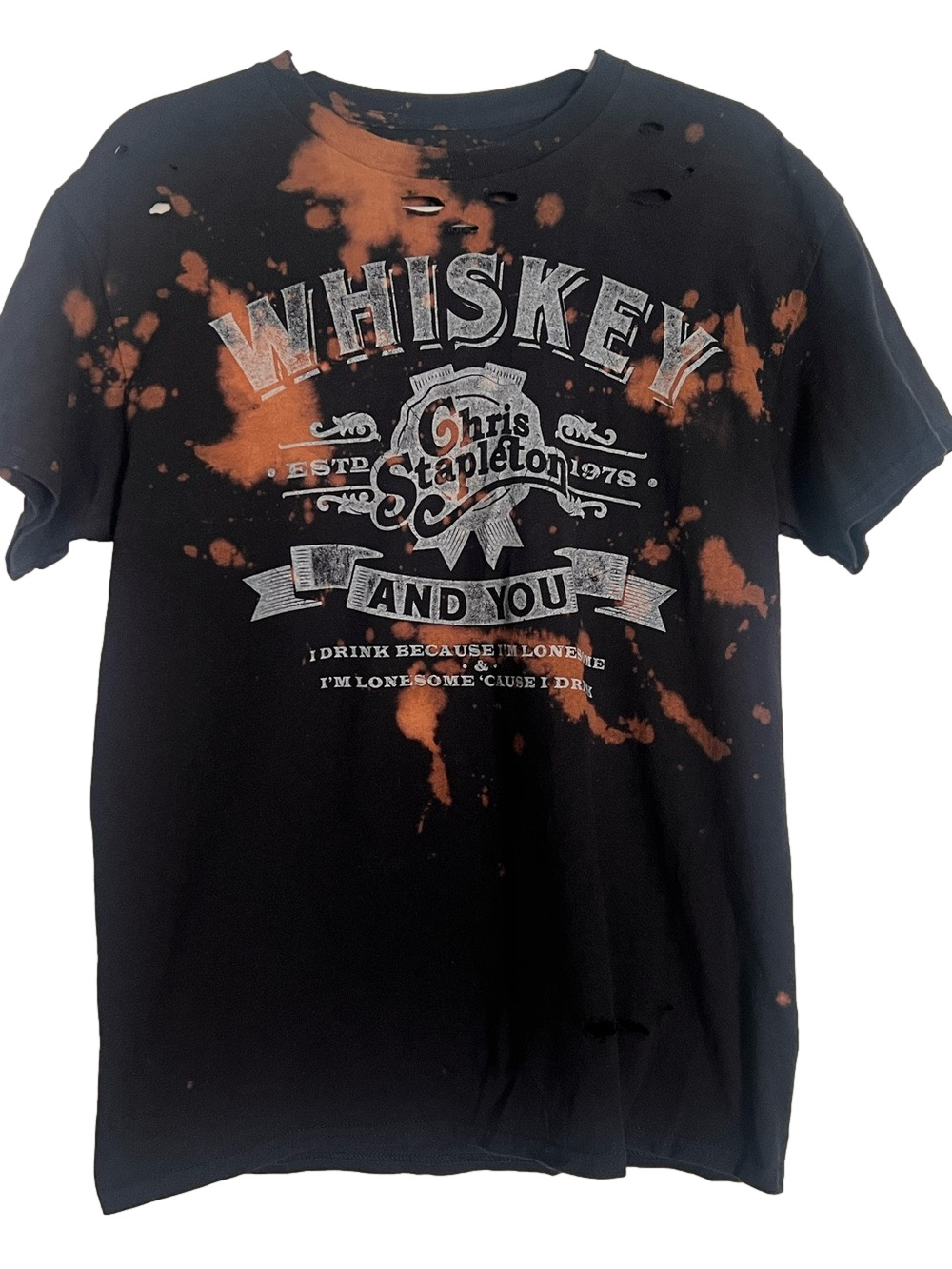 Chris Stapleton Upcycled Distressed Ripped Grunge Unisex T-Shirt - Medium